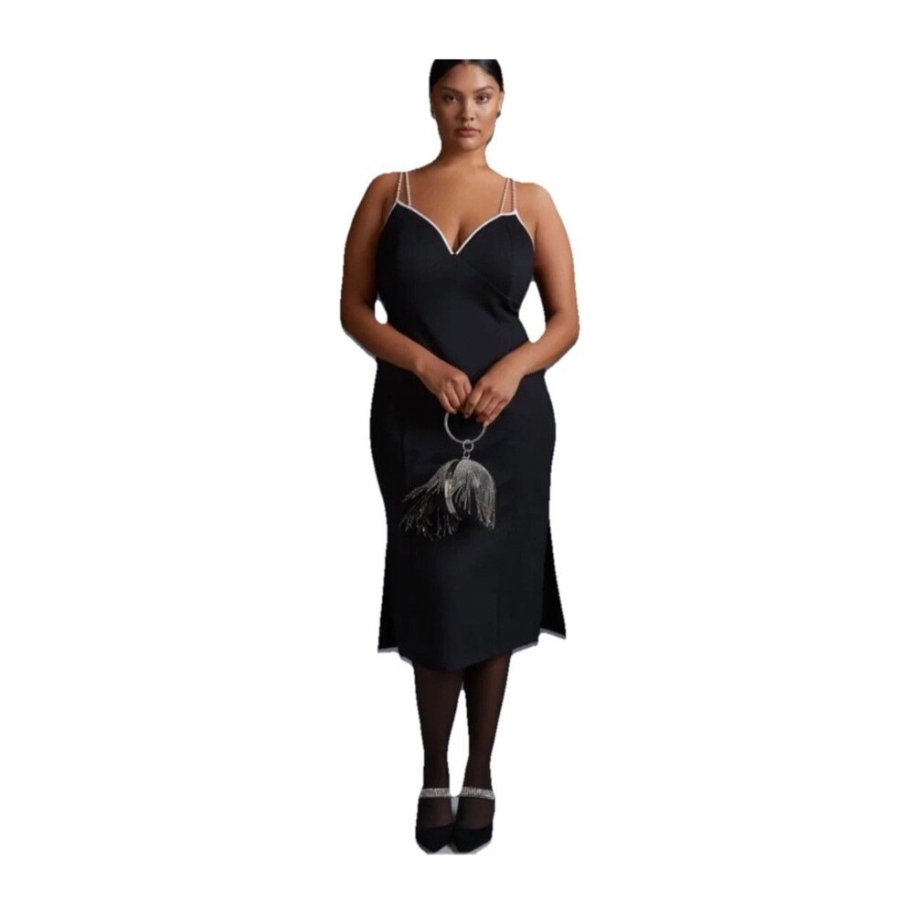 NEW Maeve Anthropologie Black White Pearl Strap Cocktail Midi Dress 2XL Plus
